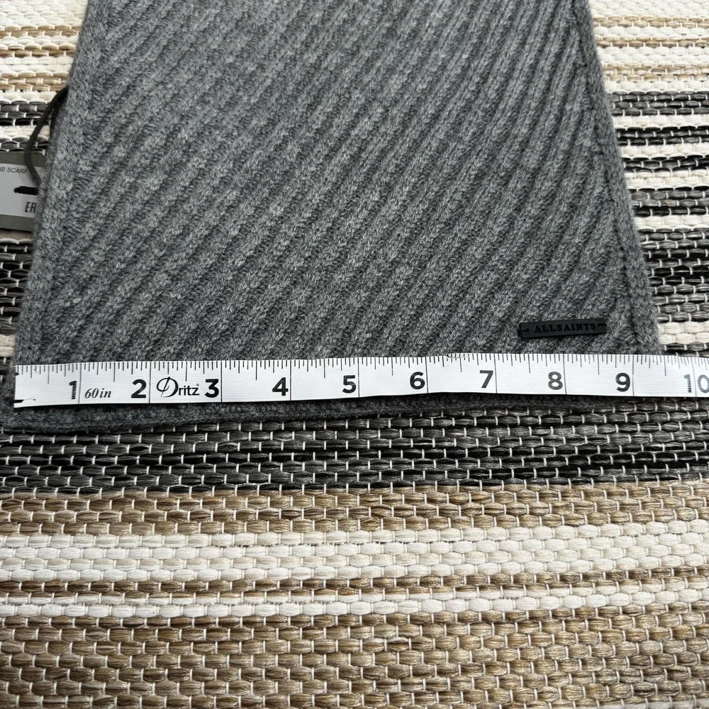 AllSaints Scarf Mens One Size Grey Marl Traveling Rib Wool Blend AS100522C-020‎